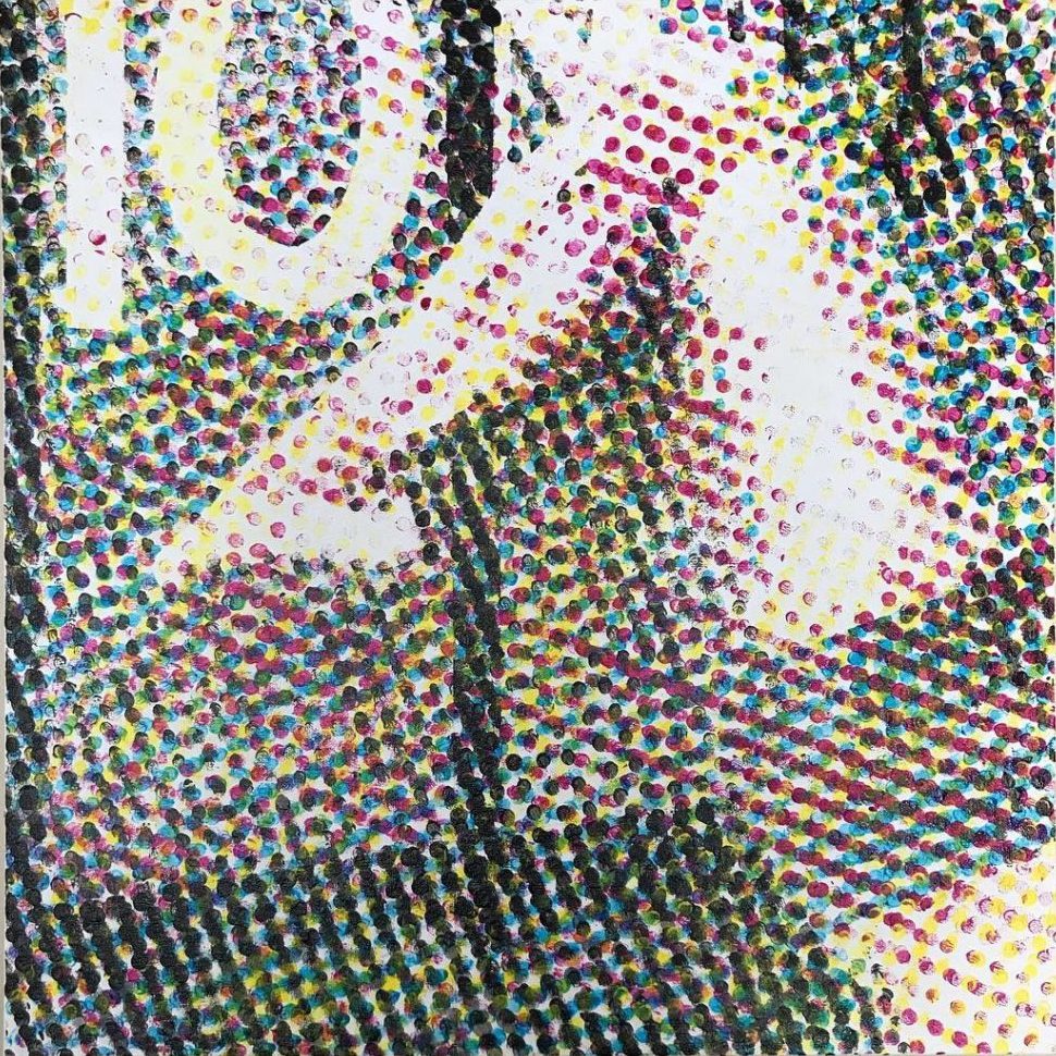 Painting composed of CMYK dots in a halftone pattern