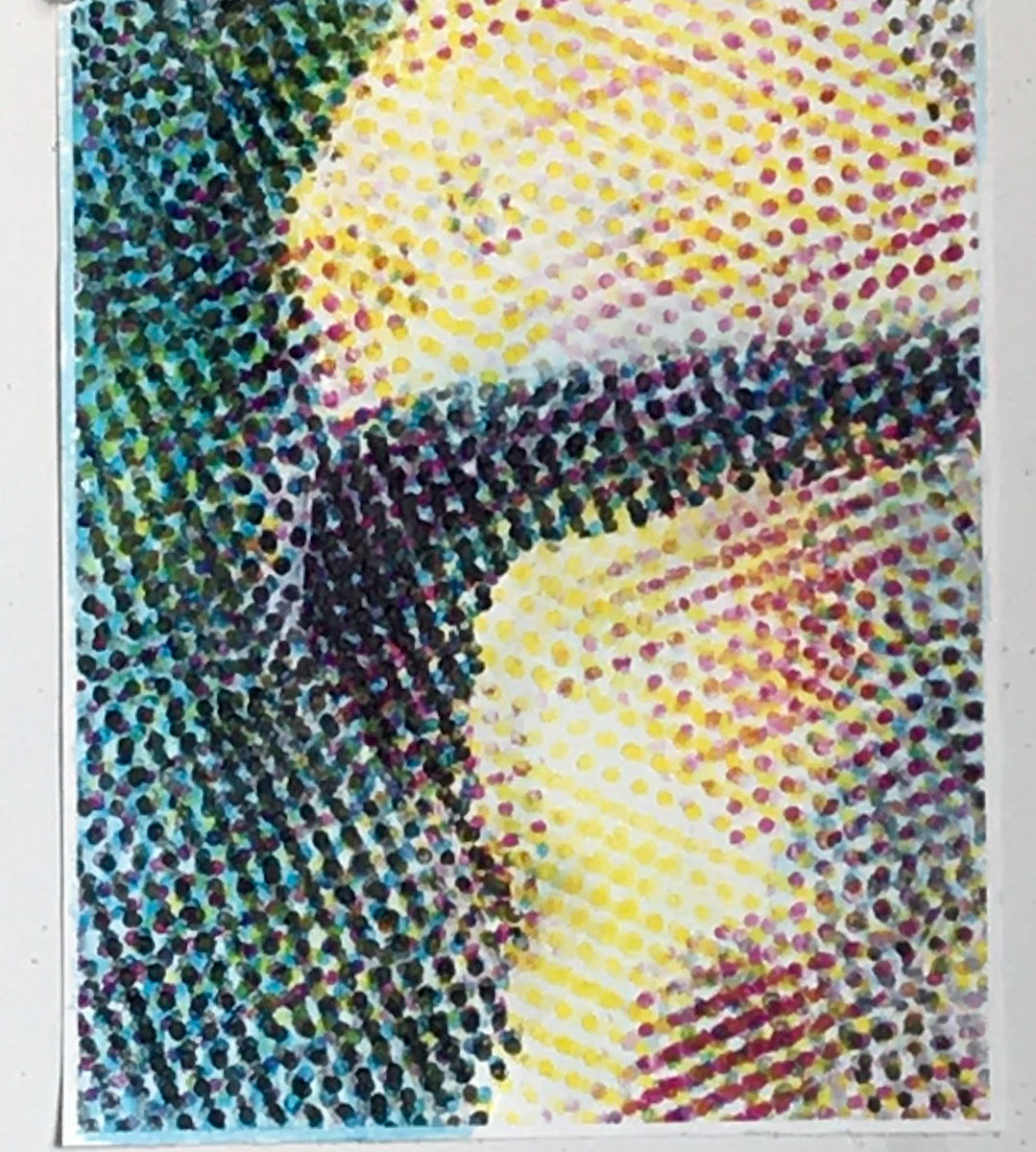 Painting composed of CMYK dots in a halftone pattern